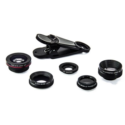 Mobile Phone External Camera Lens 15x Macro 0.63 Wide Angle 180 Degrees Fisheye 5 In 1 Kit